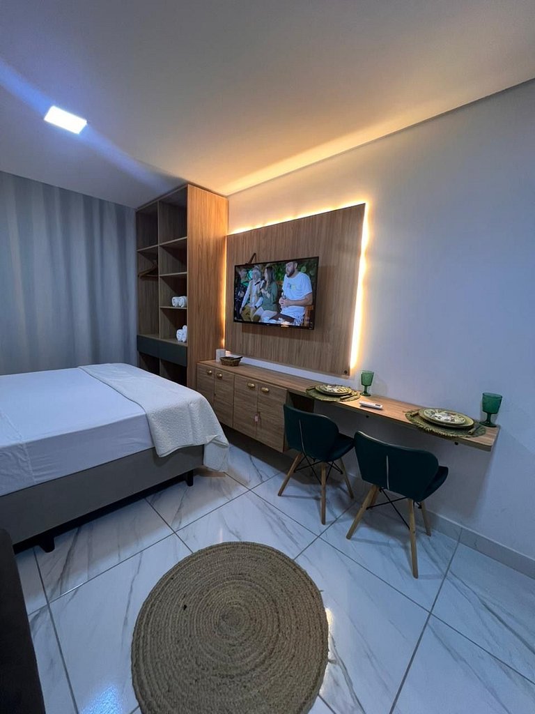 Flat completo poucos metros da praia