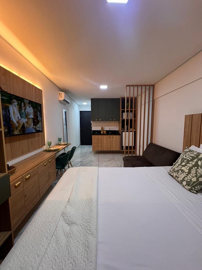 Flat completo poucos metros da praia