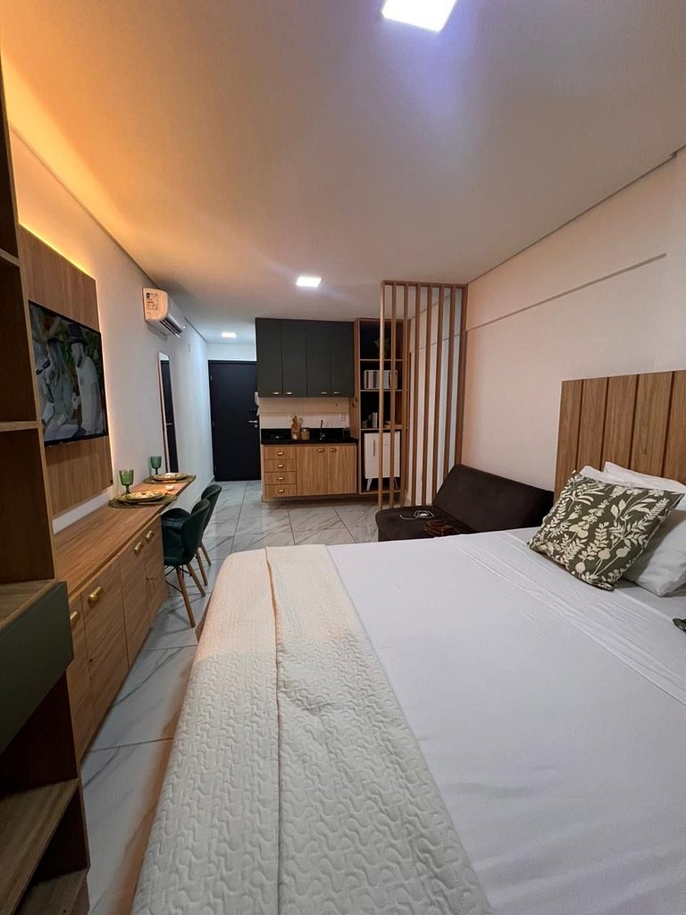 Flat completo poucos metros da praia