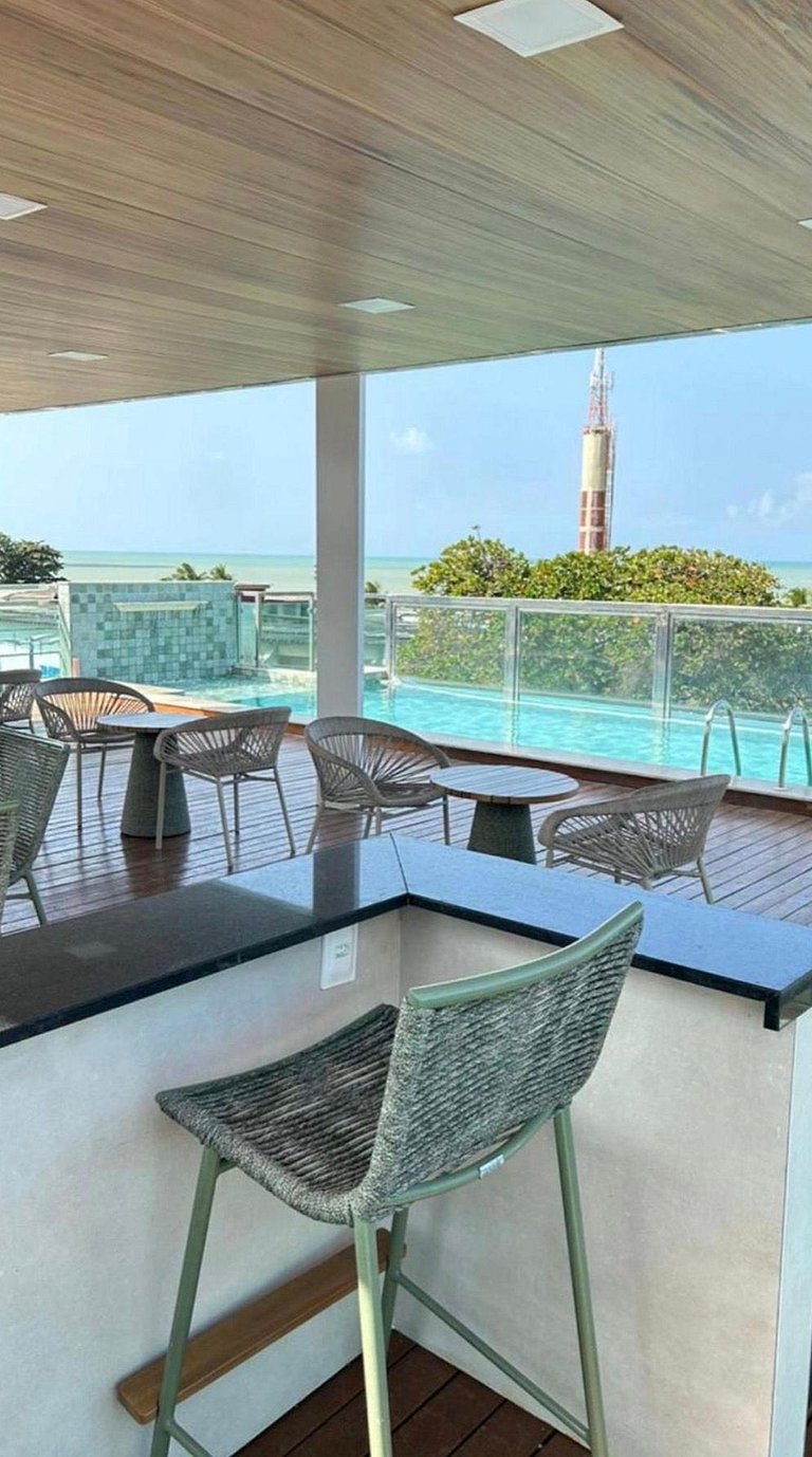 Flat 1 quarto beira mar de Tambau-Piscina e vista